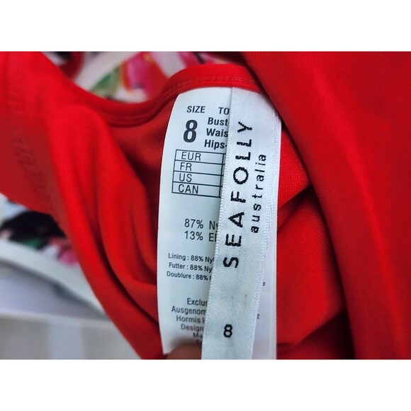 Seafolly Red Brazilian Side Tie Scallop Petal Hipster Swim Bottom Sz 8 /US 4 - Picture 3 of 4